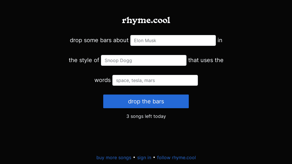 Rhyme.cool Rap and Song Lyrics Generator Futureen
