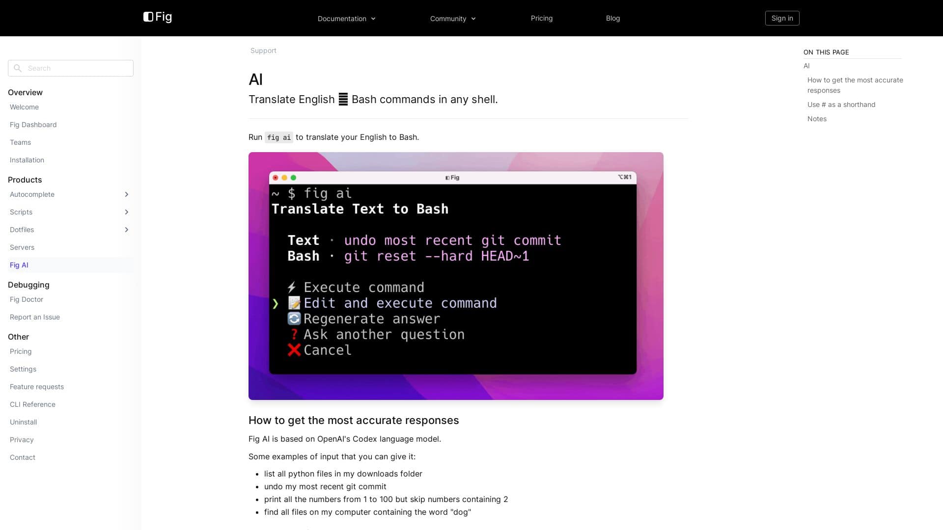 Fig AI Translate English to Bash Commands AI Futureen