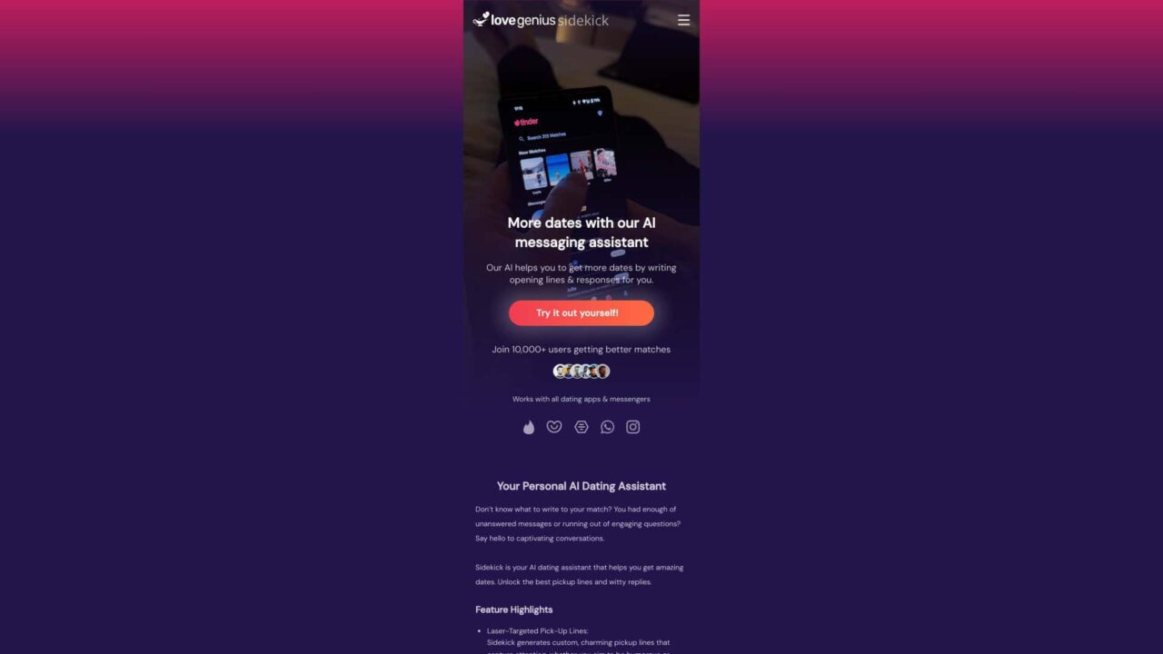 lovegenius-sidekick-New-AI-Tools-by-Futureen